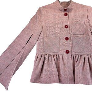 MACHKA Womens 36 Red Wool Blend Blazer Coat Lined Split Sleeve Peplum Pockets